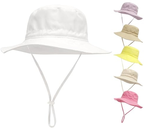 QIYIENDIAN Sombrero de Playa de ala Ancha para bebés y niños UPF 50+(White,1-2 Years)