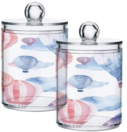 Sevdomey Set di 2 contenitori per palloncini ad aria calda con coperchio, in plastica trasparente, contenitori da bagno per batuffoli di cotone, tamponi di cotone, tamponi di cotone, tamponi di