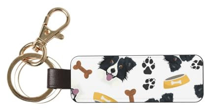 InOmak Lächelnder Hund Border Collie, PU-Leder-Schlüsselanhänger, Schlüsselanhänger, Schlüsselring, Ringhalter, Organizer, 1 Stück
