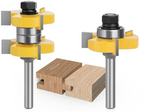 Jeu de 2 mèches de routeur à languette et rainure, tige de 8 mm, 3 dents en forme de T, fraise à bois, diamètre de coupe de 47,6 mm, fraise à tenon