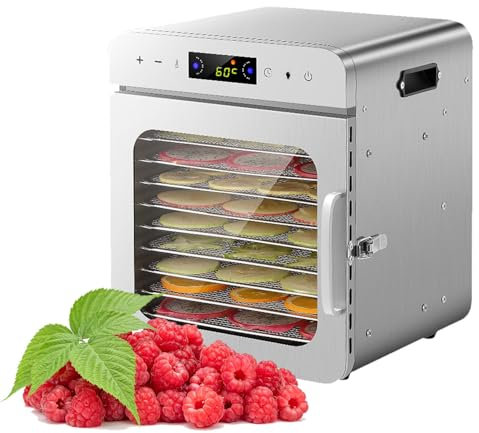 HLGKBY Mini déshydrateur Alimentaire numérique, séchoir à Fruits de Grande capacité, séchoir électrique 1000 W avec minuterie de 24 Heures en Acier Inoxydable, 10 Plateaux pour Viande séchée, bœuf,
