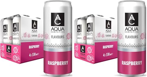 AQUA Carpatica Sparkling Flavours Raspberry 330ml x 4 - Natural Fruit Juice Infused Sparkling Water, No Added Sugar, Naturally Alkaline, Sweetened with Agave Syrup, Rich in Minerals (Pack of 2)