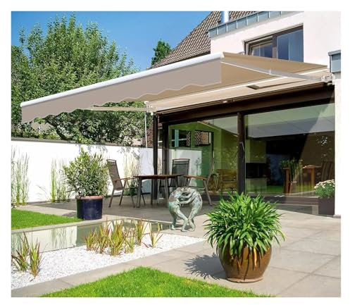 CXPMY Einziehbare Markise Terrassenüberdachung for den Außenbereich, 10'×8' Manuell einziehbarer Sonnenschutz mit manueller Kurbel, Überdachungszelt zur Wandmontage(Beige)