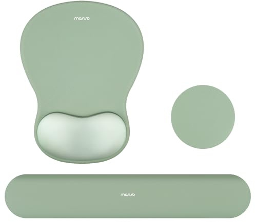 MOSISO Repose-poignet Souris & Clavier, Tapis Souris Courbé Érgonomique Anti-Dérapant Tissu Doux Mousse Mémoire Soulagement Douleur & Tape Facile Pour Maison/Bureau,Vert