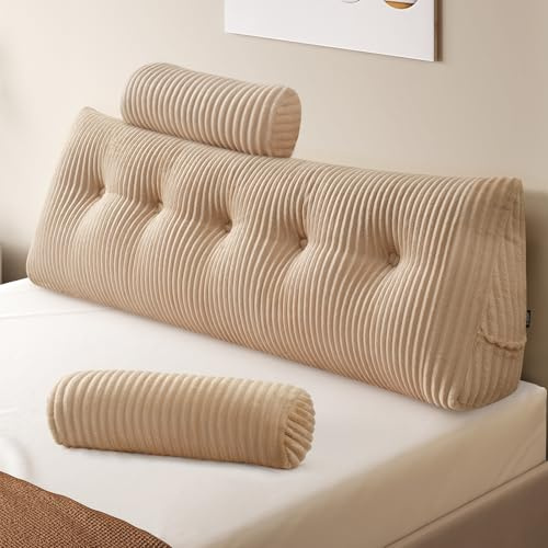 Z-hom Bücherkissen, Keilkissen, Lesekissen Für Bett Und Sofa, Cozy Rückenkissen, Praktisches Seitenfach, Removable Cover, Mit Rundem Kopfkissen (Beige, 150 * 50 * 20cm)