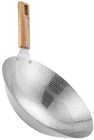 BEBEMOKO Sartén Wok De Acero Inoxidable Con Mango De Madera Para Cocinar Multifunción Para Freír Hervir y Cocinar Al Vapor Práctica y Ligera Para Cocina Doméstica y Profesional