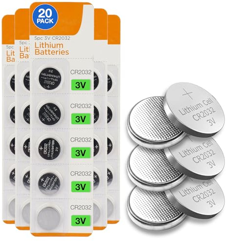20 Pack CR2032 Button Cell Batteries – Long-Lasting 3V Lithium Power for Watches, Calculators, Remote Controls, Key Fobs & More – Ideal for Small Electronics – Not Rechargeable