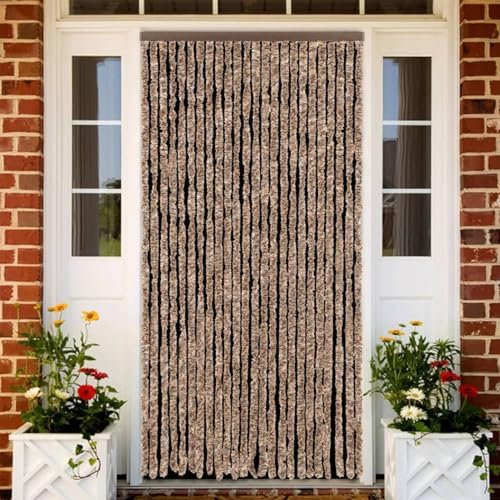 Fasba Insektenschutz Vorhang Fliegengitter Fliegenvorhang Türvorhang Flauschvorhang Fliegenschutz Balkontür Wohnzimmer Wohnwagen Beige und Dunkelbraun 100x230 cm Chenille
