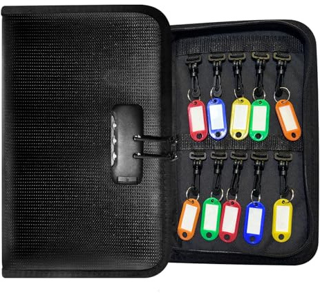Hodufy Portable Zippered Key Case with 20 Key Cases, Portable Key Organizer with Handle & Lock & Zippered, Waterproof & Fireproof Key Binder for Estate Sales, Hotel Executives, Landlord, Car Rental