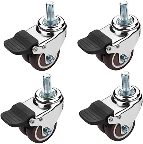 Ruote per Mobili 4 Ruote Silent Rubber 1.5 Doppia Ruota 2 Pollici 50Mm Girevole Universale M12 Filettatura Ruote con Freno per Carrello/4 With Brake/1.5 Inch