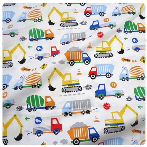 AMateschitz Cartoon Baumwollstoff Stoffpaket zum Nähen mit Auto Motiven DIY Baumwoll Cartoons Gedruckt Craft Stoffe Patchwork Stoffpakete Meterware Kinderstoff für DIY Craft Sewing Weiß 160 * 100cm