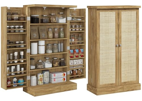 HOMCOM Armario de Cocina, Armario Despensa Cocina, con 2 Puertas, 16 Estantes, Alacena Moderna, con Estantes Ajustables, para Comedor, Salón, 60x30x104 cm, Natural