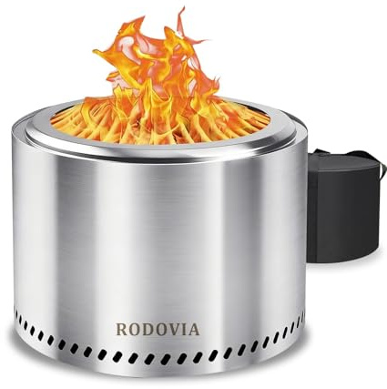 Rauchfreie Feuerstelle 50cm, Feuerschale Edelstahl mit Grillrost, Aufbewahrungstasche, Abnehmbarer Aschekasten,Tragbare Feuerstelle für Terrasse, Garten, Camping, Einfache Einrichtung und Lagerung