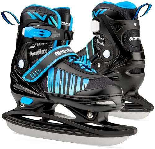 Sitanflex Adjustable Ice Skates for Kids Girls Boys, Kids Ice Hockey Skates for Beginners Ages 4-12, Toddler Ice Skating Shoes with Safety Ankle Support and Soft Padding for Outdoor & Rink, Blue