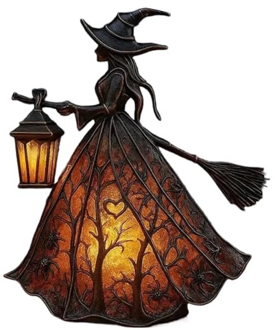 Mxshc Halloween Witch Statue Light Resin Witch Figure Lamp Halloween Decorations Decorative Desktop Ornament Sculpture For Workplace, Porch, Window, Table Centerpiece, Home, Lawn