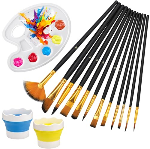 12 stycken akvarellpenslar, med 2 stycken penslar och 1 st. blandpalett, penselset, akvarellpenslar, penselset med akrylfärger, penselset för akryl, akvarell, oljemålning, gouache, stenmålning