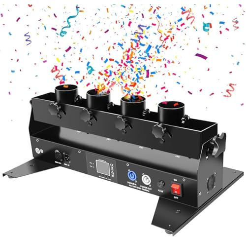 Elektronische Multicolor Konfetti Professionelle Konfettikanonen-Werfermaschine, elektrischer Bühneneffekt-Bläser, tragbarer 4-Schuss für Partylicht-Effekt, Club, Bar, Hochzeit, Weihnachten,