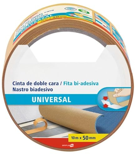 SIMPLETEK - Nastro Biadesivo Universale 10m x 50mm | Per Ufficio, Casa, Fai da te | Adatto a moquette, foto, decorazioni, progetti creativi
