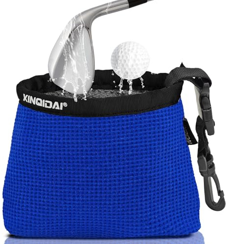 XINQIDAI Golf Club and Golf Ball Cleaning Bag - Cleans Club Grooves, Waterproof Clean Face Tech, Detachable Clip, Machine Washable, Stay-Dry Exterior,Golfer Gifts for Men (1, BLUE)