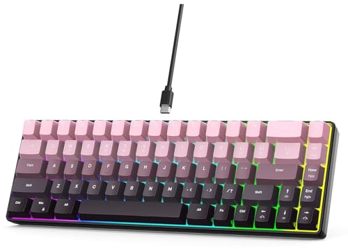 Tosuny Keyboard de Jeu Mécanique 60%, Clavier de Jeu RVB Backlit avec Interrupteur Rouge, Clavier de Bureau Filaire Compact 68 Touches, Chaud Swappable, sans Conflit, pour Ordinateur (Rose dégradé)