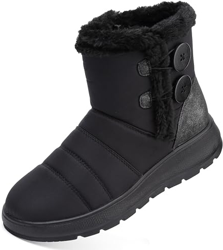 Anproity Womens Snow Boots Leather Winter Shoes Waterproof Comfortable Warm Fur Lined Boots Zipper Fashion Ankle Booties for Women Outdoor Oxford Black 10