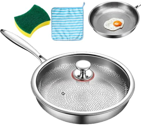 Sovtay Tipanexi Titanium Pan, Titanium Melting Non-Stick Pan, TitaniumSteel Non Stick Frying Pans with Lid, Uncoated Skillets and Frying Pans for Cooking, Frying, Baking (7.9in/20cm)
