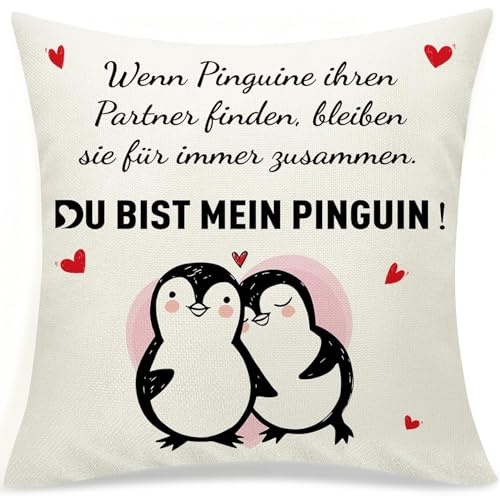 OZXVXZO Pinguino Cuscini Divano, Riempimento del Cuscino, Federe Cuscini Divano 45x45CM, Regali per Coppia, Moglie e Marito, Anniversario di San Valentino, Compleanno -A