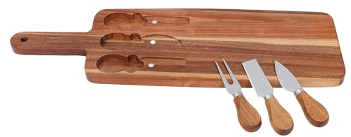 DOITOOL 1 ensemble de planches à fromage en bois : planche à découper avec couteaux et fourchettes – pagaie à découper pour décoration de cuisine, plateau de charcuterie, plateau de service