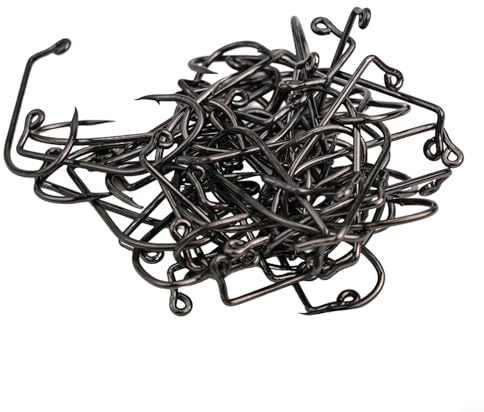 Solaughguy 100pcs V Bend 90 Degree Aberdeen Offset Jig Fly Fishing Hook with Strong Wire and Black Nickel Plating for Terminal Tackle Fishing Gear(2/0)