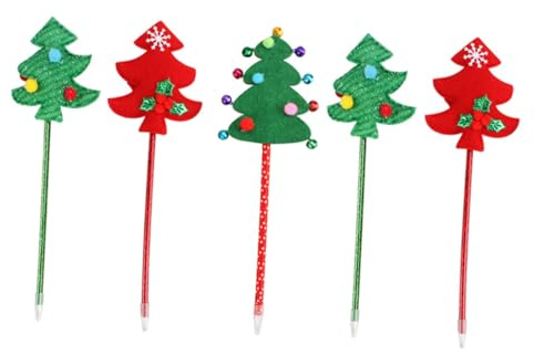 Generico Set 5 Penne a Sfera a Forma di Albero di Natale Penne per e Studenti Materiale Plastico Inchiostro Fluido per Scrittura e Decorazioni Natalizie