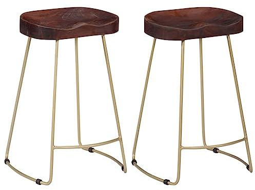 Tonture Gavin Lot de 2 tabourets de bar en bois massif mangue, marron noyer, 46 x 38 x 52 cm, chaises de bar faites à la main, style industriel pour cuisine, salle à manger