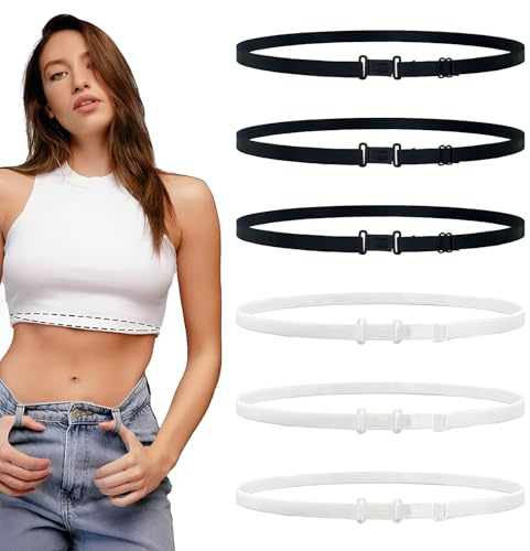 MENUY 6 Pezzi Fascia Elastica Regolabile per Addome, Cintura Elastica da Donna per Top e Magliette, Fascia Invisibile Leggera, Taglia Unica, Nero