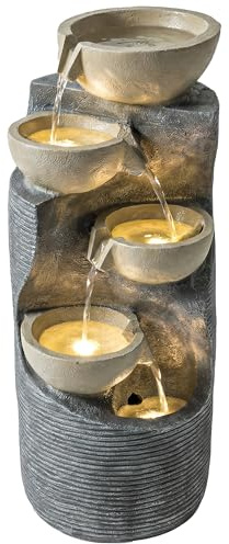 Outsunny Fontaine à Saut Fontaine de Jardin à 5 Niveaux avec Pompe D'éclairage LED Aspect Pierre, Fontaine D'intérieur Réglable Jeu D'eau Fontaine Décorative pour Jardin Terrasse 33 x 31 x 80 cm