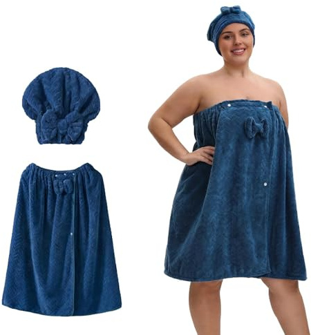 Bwaliffury Toalla de Baño de Talla, Toalla de Sauna para Mujer con Toalla de Secado de Pelo & Toalla, Envoltura Corporal Ajustable, Vellón Coral Suave y Absorbente, Hogar, SPA, Viajes