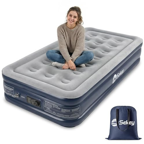 Sekey XXL Luftmatratze selbstaufblasend für 1 Person mit integrierter Pumpe | 203 × 102 × 40 cm extra hohes Luftbett-Einzelbett, angenehm weiche, beflockte Oberfläche, schnell aufblasbar und platzsparend