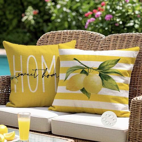 ViaElayu Kissenbezug 40x40 Outdoor Kissen Wetterfest Gelb Zitronen Dekokissen Outdoorkissen Kissenbezüge Kissenhülle Gartenkissen Balkon Sofakissen Draußen für Garten Couch Wohnzimmer 2er Set