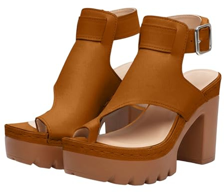 Sandali da donna con tacco, separatore per dita dei piedi, sandali eleganti con tacco a blocco, antiscivolo, scarpe estive, sandali per alluce valgo, sandali con fibbia regolabile, marrone, 37 EU