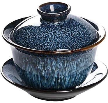 Alipis Taza de Té Sopera Retro de Cerámica Azul de 140ml, Resistente al Calor y Conveniente para Viaje, Adecuado para Oficina y Restaurante