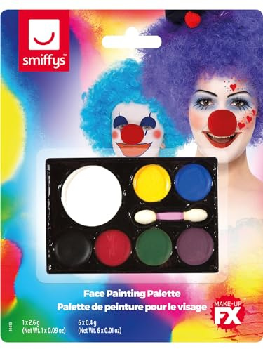 Smiffys Make-Up FX 7 Colour Grease Palette with Facepaints and Applicator, Quality Halloween Fancy Dress Makeup Kit, Multi-Coloured Cream Makeup Set, World Book Day