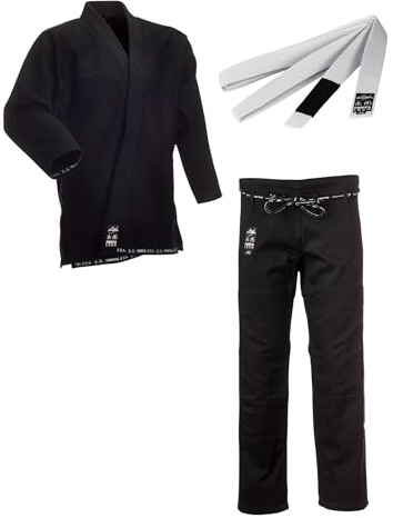 Ju-Sports BJJ Starter Gi Fortaleza Schwarz + BJJ Gürtel Blau A5 I Leichter & solider Brazilian Jujutsu Anzug für Einsteiger I BJJ Gi Herren I 100% Baumwolle