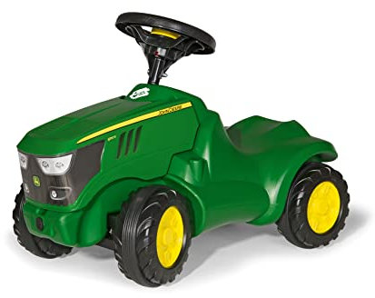 Rolly Toys 132072 Traktor Minitrac John Deere 6150R, Babyrutscher, Motorhaube öffenbar, Ablagefach unter Motorhaube, Lenkrad mit Hupe (für Kinder ab 1,5 Jahren, Farbe: Grün)