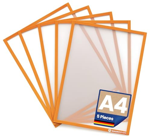 5 x Magnettasche A4 Sichttasche Einstecktasche Infotasche Blatthalter magnetisch Inforahmen Angebotsschilder Arbeitsschutzvorschriften Aushänge Brandschutzinfos (orange)