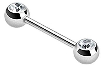 Taffstyle® Piercing - Brust Nippel Intimpiercing Hantel Doppel Front Kristall Kugel in verschiedenen Farben - 1,6mm x 16mm x 6mm - Clear