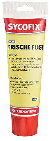 Frische Fuge 400g Tube, weiß, Spachtelmasse zum Verfugen von allen Wandfliesen, zum schnellen Reparieren von Dübellöchern, kleinen Schadstellen, für Innen und Außen, wasserfest, für Bad, Küche