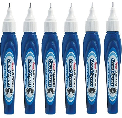 Pentel (ZLE52) Correct Express Correction Pen White Fluid Tipp Ex White Out Orginal Metal Tip Fast Drying - 7ml (Pack Of 6)