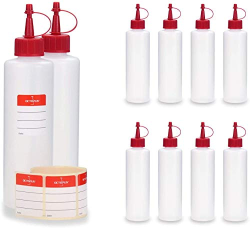 Octopus 10 x 250 ml bottiglie plastica rotondo di HDPE con tappi di dosaggio rossi