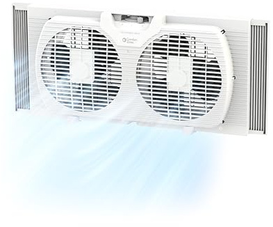 Comfort Zone Twin Window Fan with Reversible Airflow Control, 9 inch, Auto-Locking Expanders, 2 Speed Fan, Dual Fan, Exhaust, Airflow 9.84 ft/sec, Ideal for Home, Kitchen, Bedroom & Office, CZ319WT