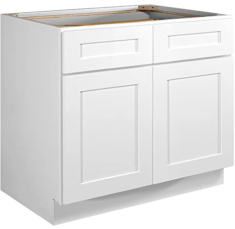 Design House Brookings Shaker Base Kitchen Cabinet B36, 36 W x 24 D x 34.5 H, Painted White, Solid Wood, Easy Assembly, 561407