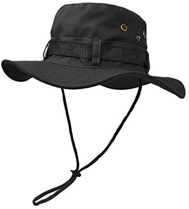 UltraKey Sonnenschutzhut mit breiter Krempe, doppelschichtig, klassischer US Kampfsport Stil Buschsch-Dschungel-Sonnenschutz für Angeln, Jagd, Camping Schwarz