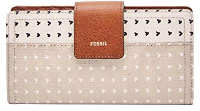 Fossil Damen Logan Leder RFID-Blocking Tab Clutch Wallet, herzen, Einheitsgröße
